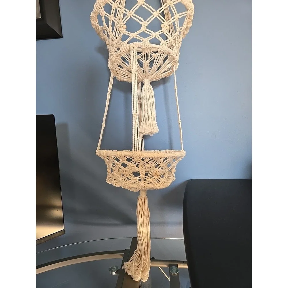 Macrame Plant Hanger 2 Tier Hanging Plant Holder Cotton Rope‎ Flower Boho Decor